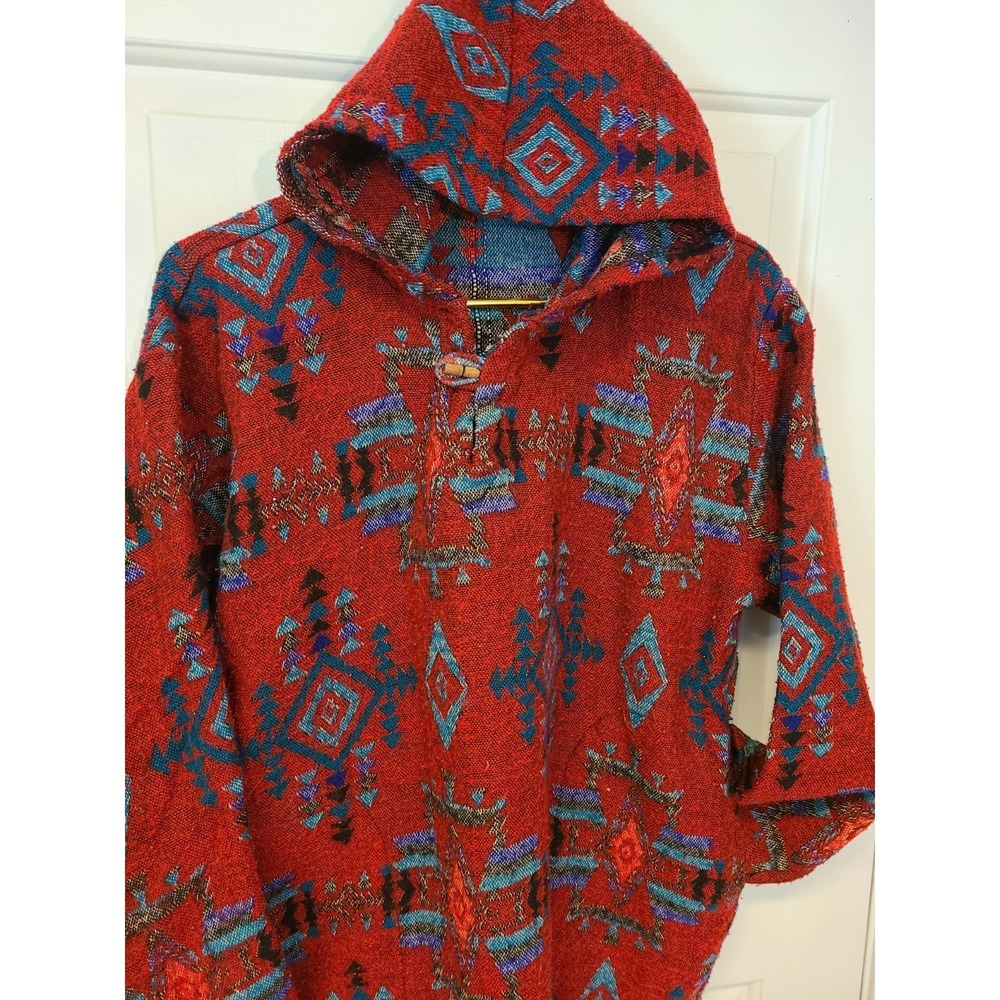 SOUTHWESTERN‎ Women's Fleece Hoodie Sweater Lightweight Fringe Made in India Med